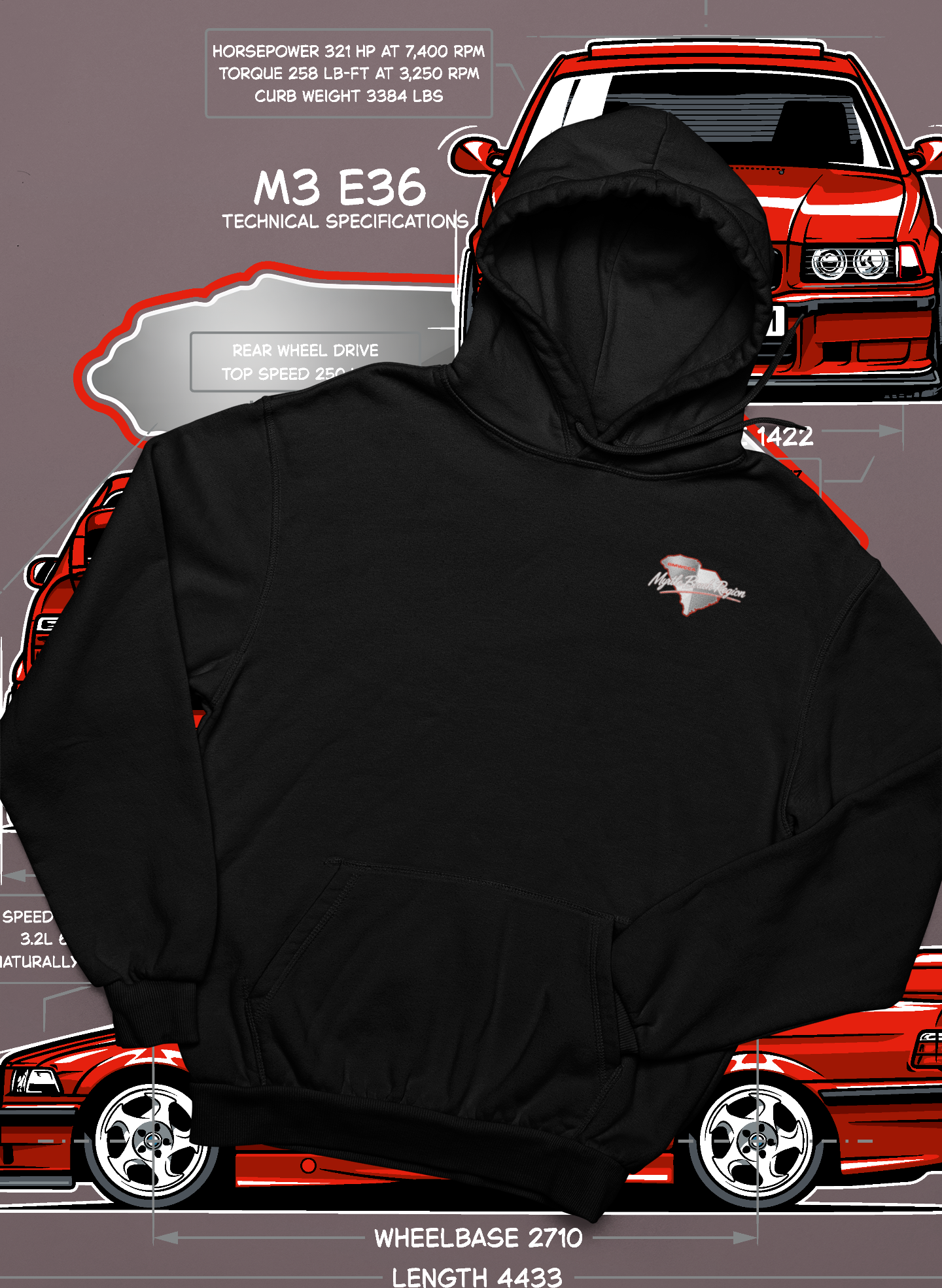 BMWCCA Myrtle Beach Region Limited Edition Blueprint Hoodie